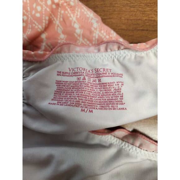 Victoria Secret pink with white geometric pattern bikini. Top 34B, cheeky bottom - Picture 5 of 8